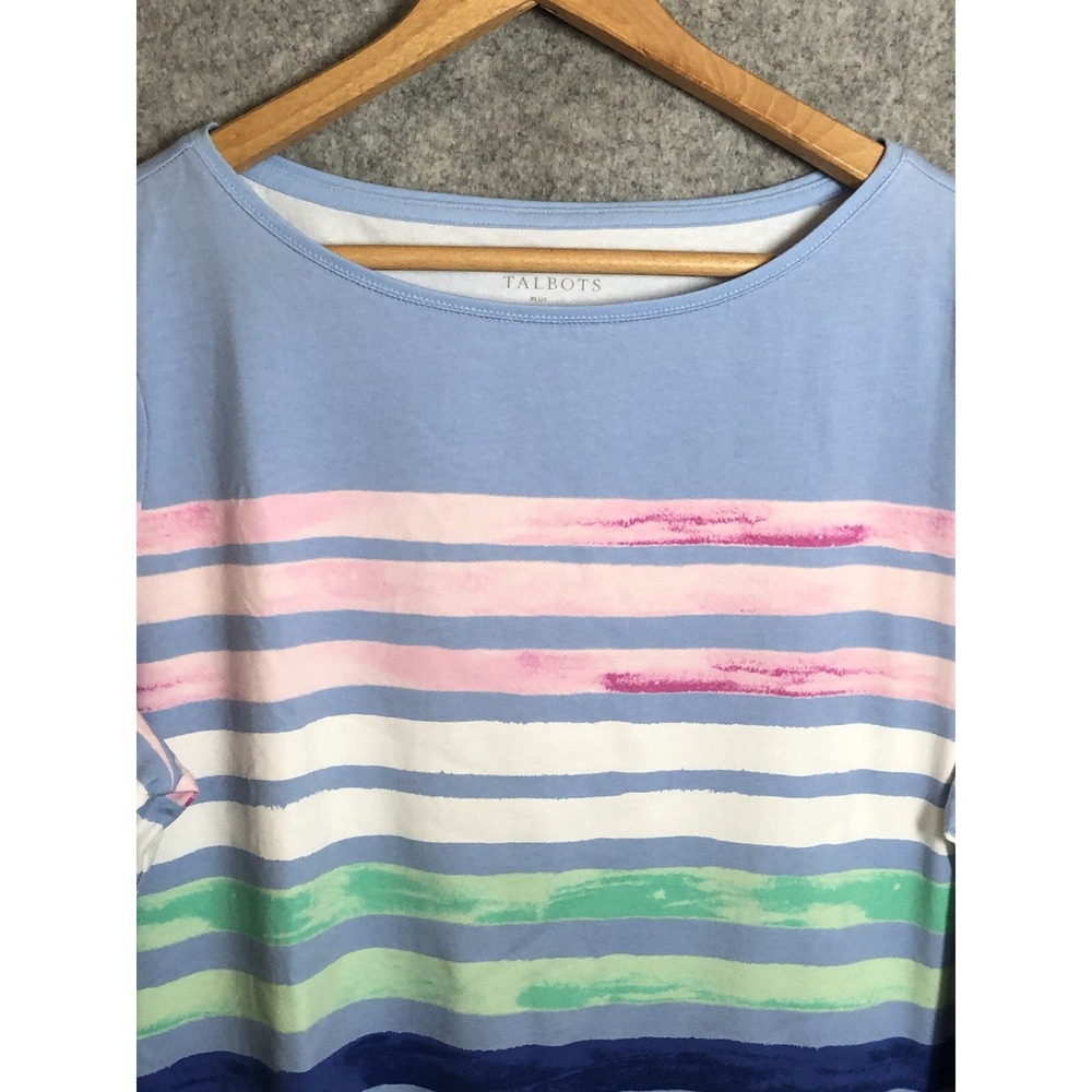 Talbots Sweater Womens XL Blue Multi Stripe Cotton Nautical Coastal Casual